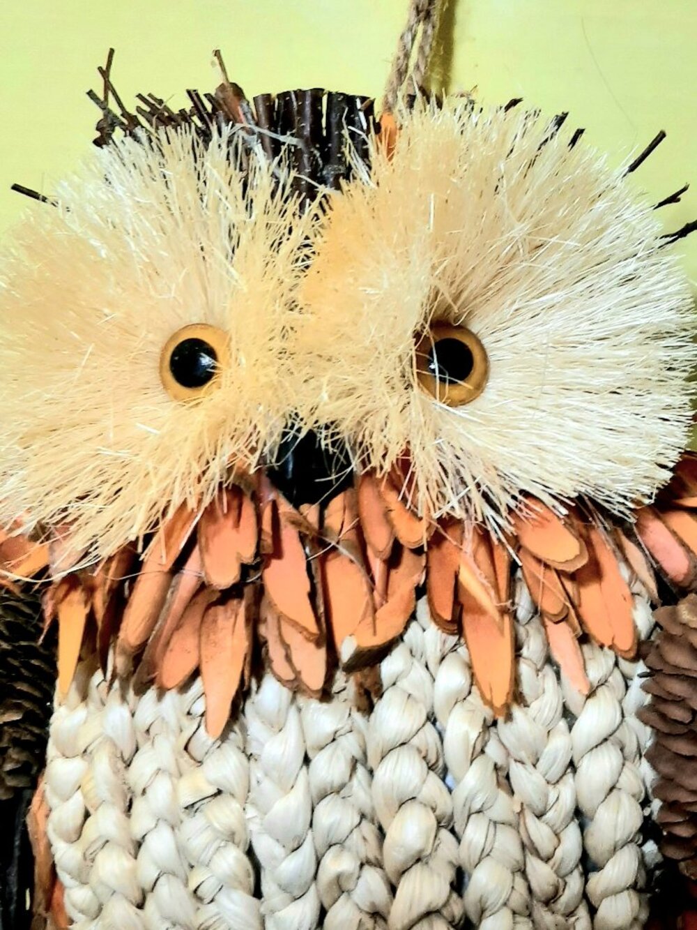 Hanging Owl Fall Decor made with all natural materials